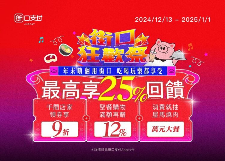 街口狂歡祭開跑!歲末吃喝玩樂最高 25% 上萬店家消費再抽萬元屋馬大餐 街口狂歡祭開跑!歲末吃喝玩樂最高 25% 上萬店家消費再抽萬元屋馬大餐