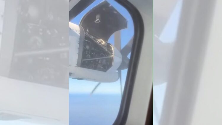 影音/華信飛金門螺旋槳引擎罩板金掀起 旅客驚魂