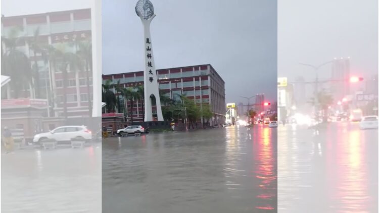 影音/台南多處淹水馬路成河　在地人無奈苦笑可以開船了